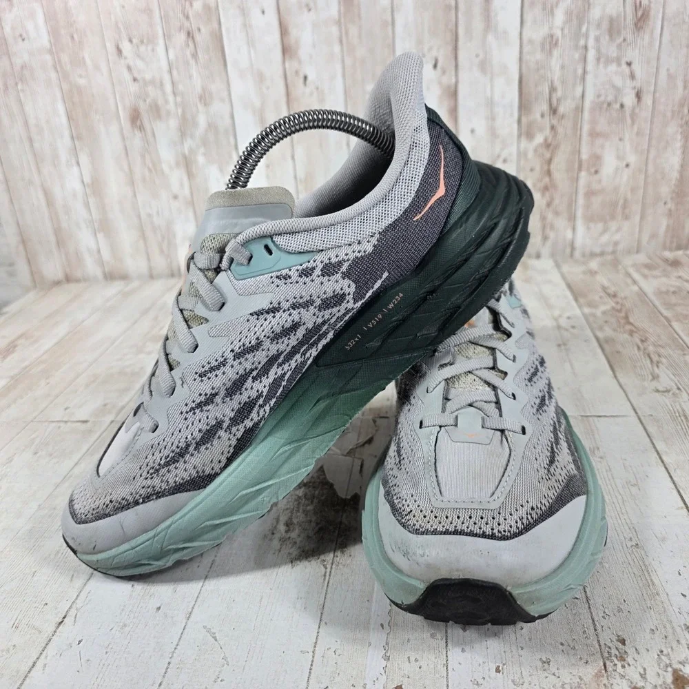 Hoka Speedgoat 5 Womens Trail Running Shoes Grey Green Peach Vibram Size 9B